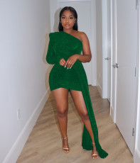 Sexy Solid One Shoulder Sleeve Tight Mini Dress AIL-227