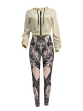 Casual Print Zipper Hoodies Two Piece Pants Set GLF-10178