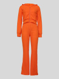 Waffle Hooded Cardigan Drawstring Micro Flare Pants Set MIL-138