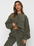 Solid Color Loose Long Sleeve Two Piece Pants Set MIL-128