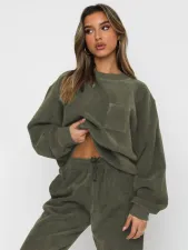 Solid Color Loose Long Sleeve Two Piece Pants Set MIL-128