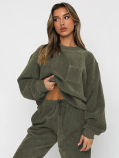 Solid Color Loose Long Sleeve Two Piece Pants Set MIL-128