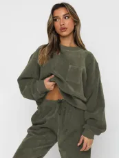 Solid Color Loose Long Sleeve Two Piece Pants Set MIL-128