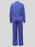 Color Block Zipper Drawstring Casual Pants Suit  MIL-T126