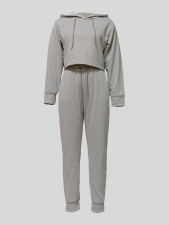 Solid Color Hooded Sweatshirt Sport Pants Suit MIL-140