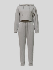Solid Color Hooded Sweatshirt Sport Pants Suit MIL-140