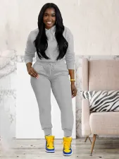 Solid Color Hooded Sweatshirt Sport Pants Suit MIL-140