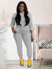 Solid Color Hooded Sweatshirt Sport Pants Suit MIL-140
