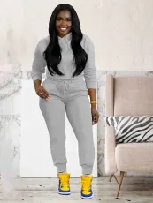 Solid Color Hooded Sweatshirt Sport Pants Suit MIL-140