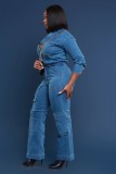 Fashion Denim Washed Long Sleeve Jumpsuit LX-3579