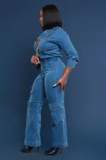Fashion Denim Washed Long Sleeve Jumpsuit LX-3579