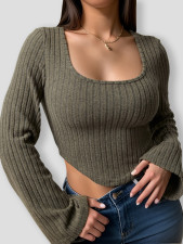 Sexy Slim Square Neck Flared Sleeve Top GZJF-2585