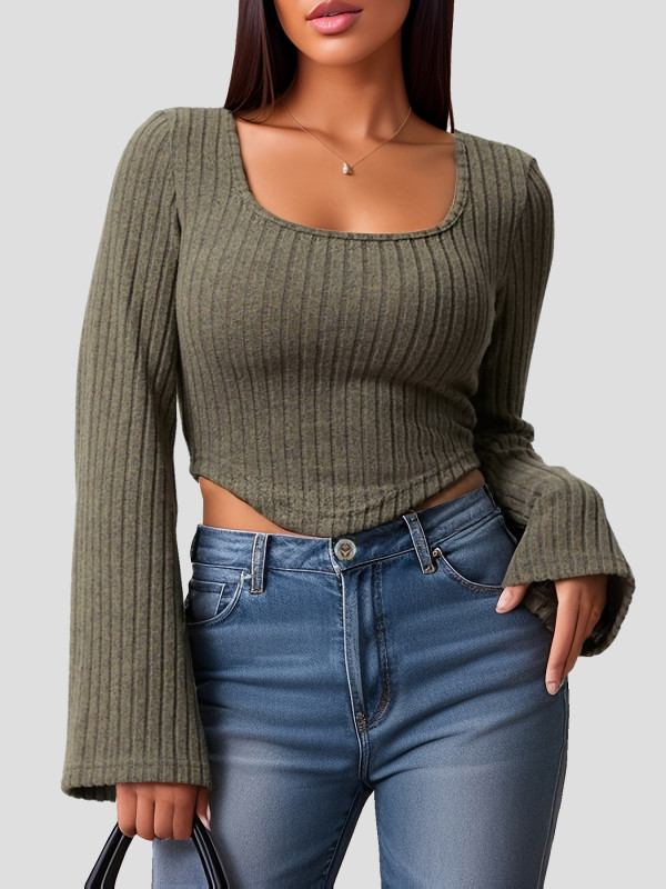 Sexy Slim Square Neck Flared Sleeve Top GZJF-2585