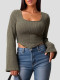 Sexy Slim Square Neck Flared Sleeve Top GZJF-2585