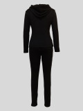 Solid Color Hooded Tight Pants Sport 2 Piece Set MIL-124