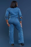 Fashion Denim Washed Long Sleeve Jumpsuit LX-3579