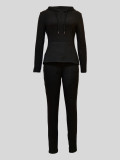 Solid Color Hooded Tight Pants Sport 2 Piece Set MIL-124
