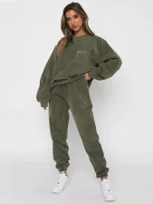 Solid Color Loose Long Sleeve Two Piece Pants Set MIL-128