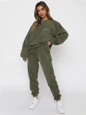 Solid Color Loose Long Sleeve Two Piece Pants Set MIL-128