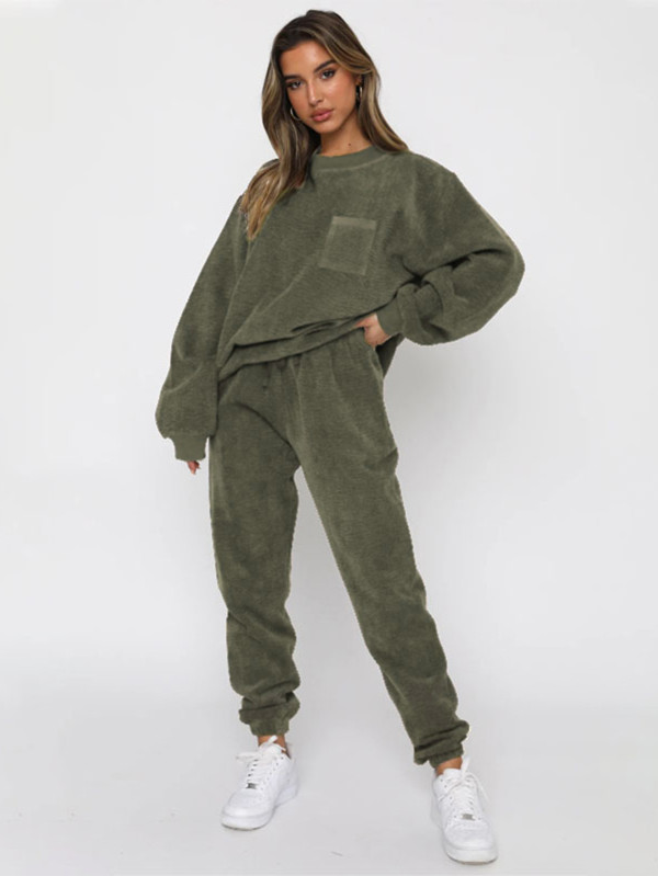 Solid Color Loose Long Sleeve Two Piece Pants Set MIL-128