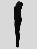 Solid Color Hooded Tight Pants Sport 2 Piece Set MIL-124