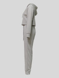 Solid Color Hooded Sweatshirt Sport Pants Suit MIL-140
