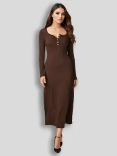 Long Sleeve Square Neck Slim Midi Dress GZJF-10153
