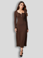 Long Sleeve Square Neck Slim Midi Dress GZJF-10153