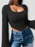 Sexy Slim Square Neck Flared Sleeve Top GZJF-2585