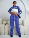 Color Block Zipper Drawstring Casual Pants Suit  MIL-T126