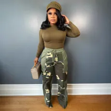 Plus Size Print Contrast Color Wide Leg Pants NY-3375