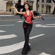 Sexy Halterneck Backless Tops And Pants Suit XEF-K24S59254