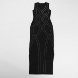 Hot Drill Sleeveless Split Long Dress NY-3331