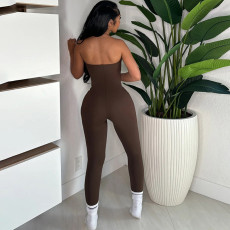 Sexy Tight Solid Color Sport Tube Top Jumpsuit XEF-K24Q60313