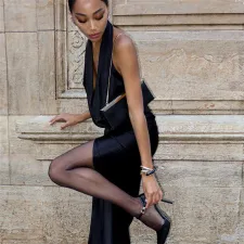 Deep V Neck Backless Solid Split Maxi Dress XEF-K24D60783