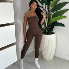 Sexy Tight Solid Color Sport Tube Top Jumpsuit XEF-K24Q60313