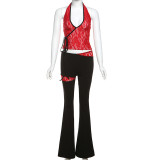 Sexy Halterneck Backless Tops And Pants Suit XEF-K24S59254