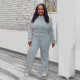 Plus Size Solid Hooded Sweatshirt Wide Leg Pants Suit NY-10969