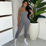 Sexy Tight Solid Color Sport Tube Top Jumpsuit XEF-K24Q60313
