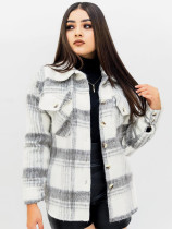 Black White Plaid Print Fashion Coat YH-1040