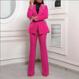 Plus Size Pearl Long Sleeve Blazer Two Piece Pants Set NY-3332
