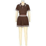 Contrast Color Knits Pleated Skirt 2 Piece Set ASL-6773