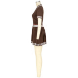 Contrast Color Knits Pleated Skirt 2 Piece Set ASL-6773