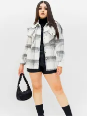 Black White Plaid Print Fashion Coat YH-1040