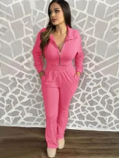 Solid Color Zipper Solid Two Piece Pants Set YH-8031