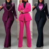 Plus Size Pearl Long Sleeve Blazer Two Piece Pants Set NY-3332