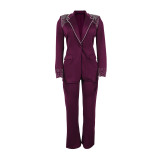 Plus Size Pearl Long Sleeve Blazer Two Piece Pants Set NY-3332