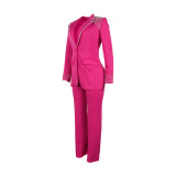 Plus Size Pearl Long Sleeve Blazer Two Piece Pants Set NY-3332