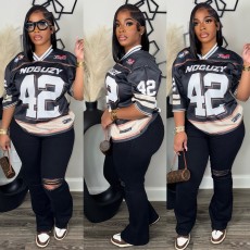 Pre Order: About 7 work days shipping Fashion Print 3/4 Sleeve Loose T Shirt YUEM-900902