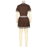 Contrast Color Knits Pleated Skirt 2 Piece Set ASL-6773